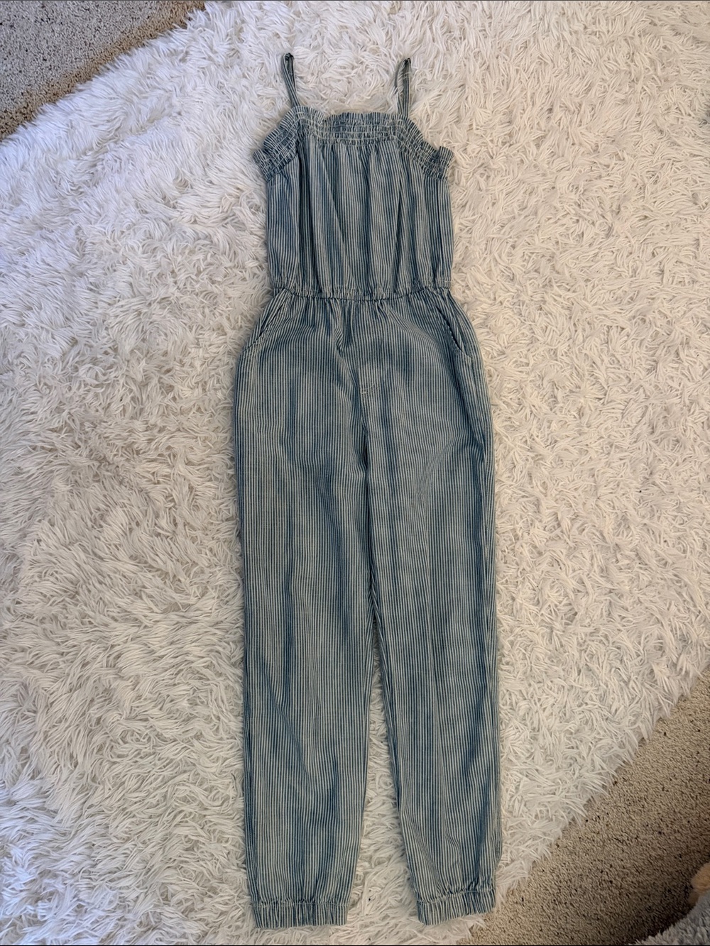 abercrombie kids Blue and White Striped Smocked Top